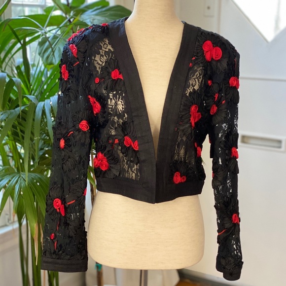 Vintage Black Red Raffia Bolero and Skirt Set - Picture 10 of 15